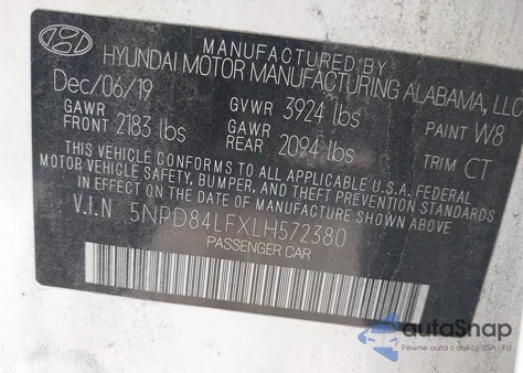 2020 Hyundai Elantra Value Edition z USA, uszkodzony, nr VIN 5NPD84LFXLH572380